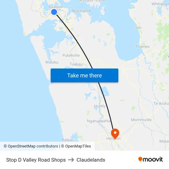 Stop D Valley Road Shops to Claudelands map