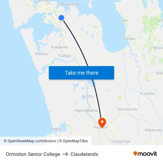Ormiston Senior College to Claudelands map