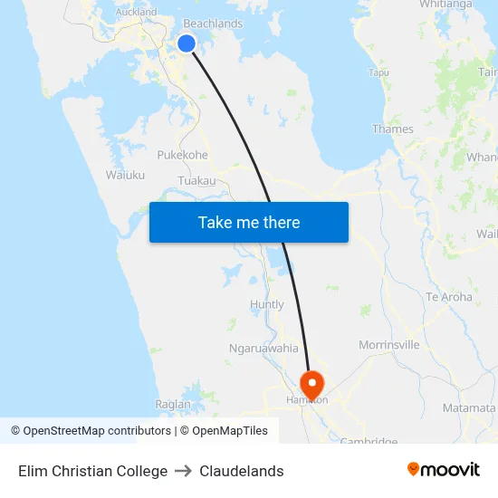 Elim Christian College to Claudelands map
