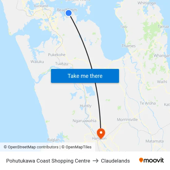 Pohutukawa Coast Shopping Centre to Claudelands map