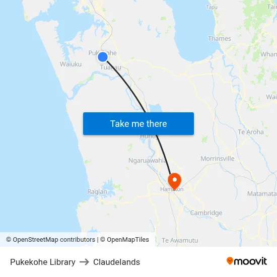 Pukekohe Library to Claudelands map