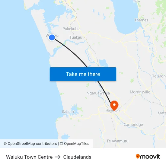 Waiuku Town Centre to Claudelands map