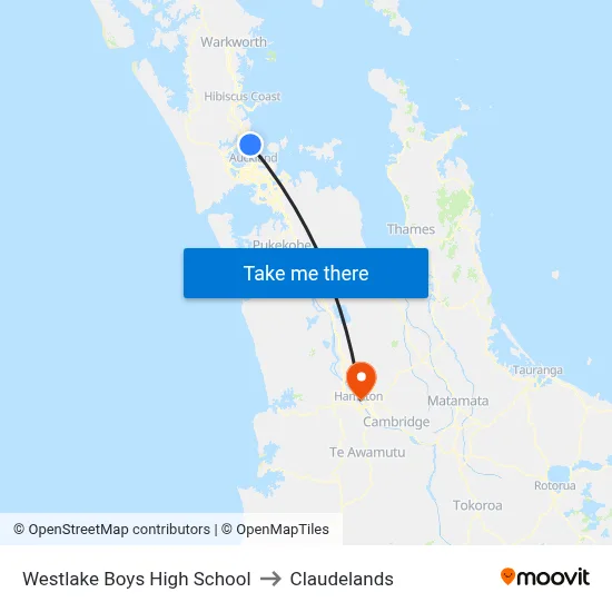 Westlake Boys High School to Claudelands map