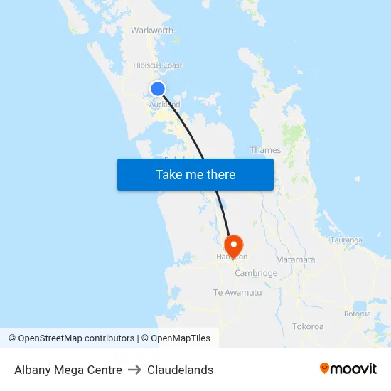 Albany Mega Centre to Claudelands map