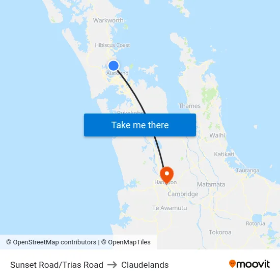 Sunset Road/Trias Road to Claudelands map