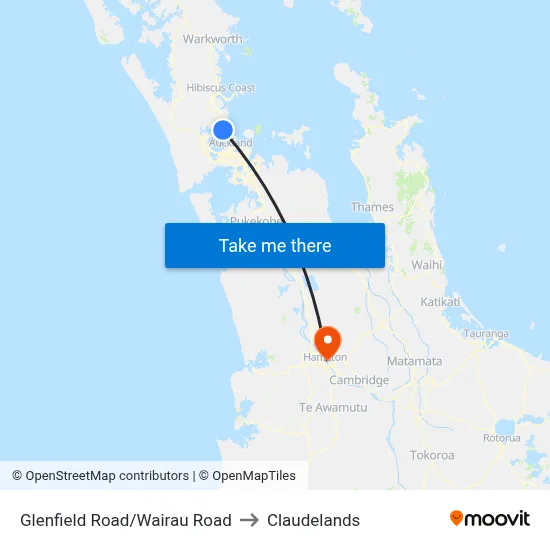 Glenfield Road/Wairau Road to Claudelands map