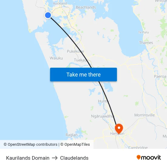 Kaurilands Domain to Claudelands map