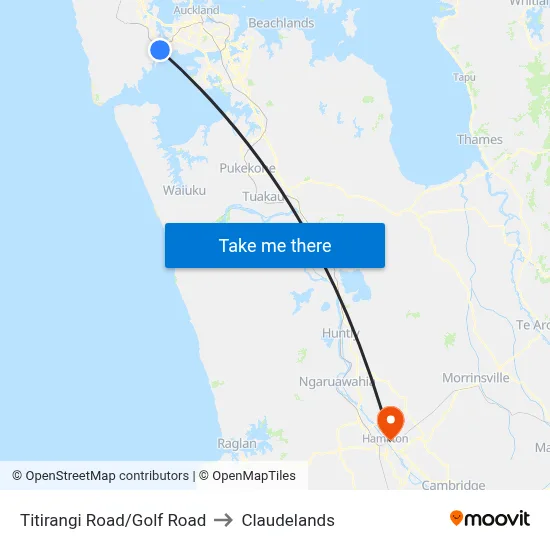 Titirangi Road/Golf Road to Claudelands map