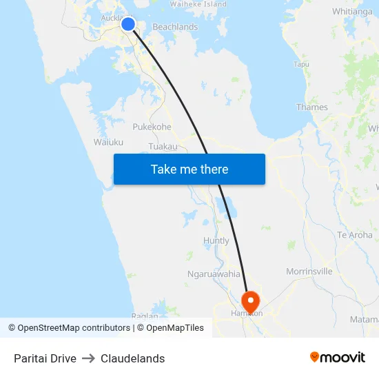 Paritai Drive to Claudelands map