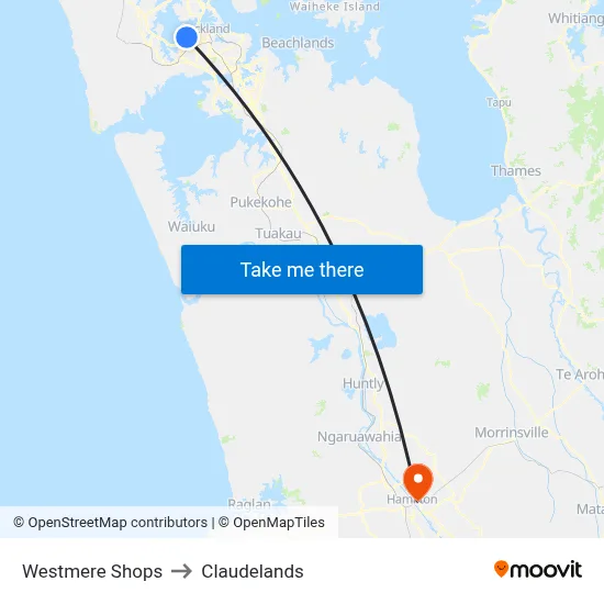 Westmere Shops to Claudelands map