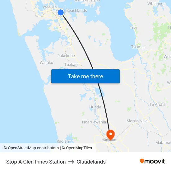 Stop A Glen Innes Station to Claudelands map