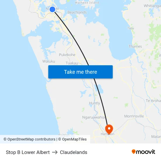 Stop B Lower Albert to Claudelands map