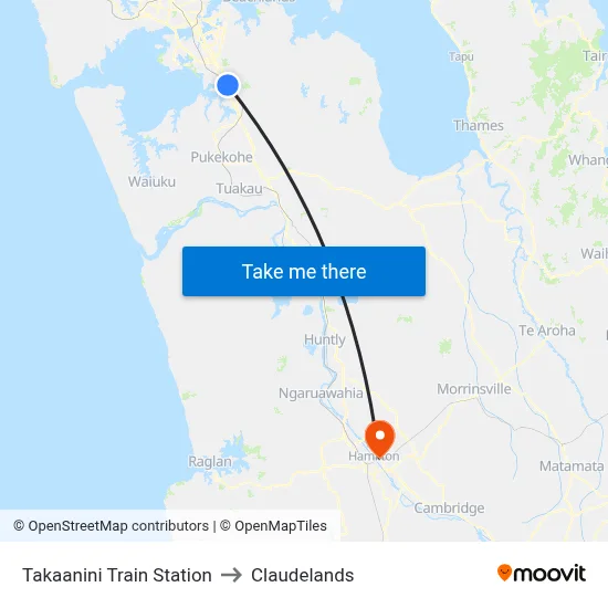 Takaanini Train Station to Claudelands map