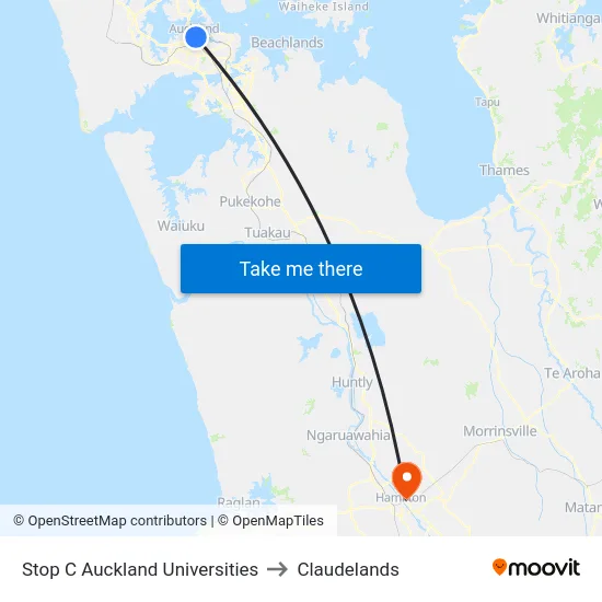 Stop C Auckland Universities to Claudelands map