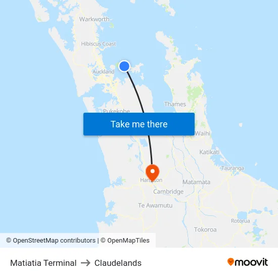 Matiatia Terminal to Claudelands map