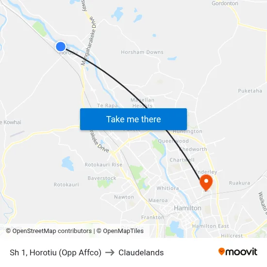 Sh 1, Horotiu (Opp Affco) to Claudelands map