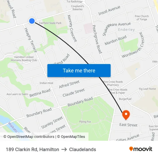189 Clarkin Rd, Hamilton to Claudelands map