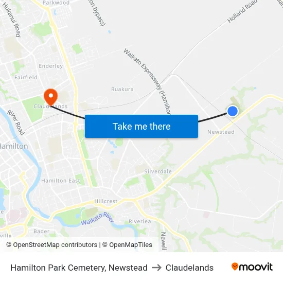Hamilton Park Cemetery, Newstead to Claudelands map