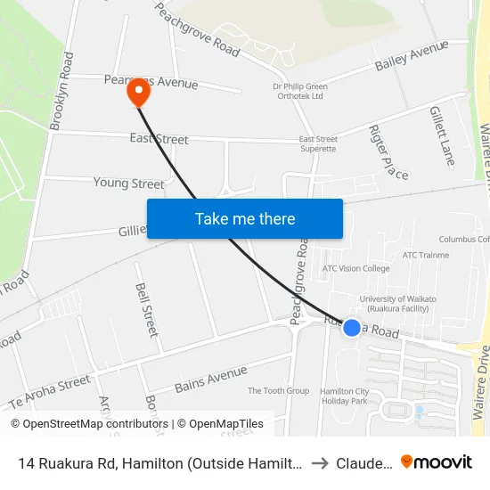 14 Ruakura Rd, Hamilton (Outside Hamilton City Holiday Park) to Claudelands map