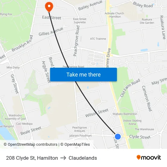 208 Clyde St, Hamilton to Claudelands map