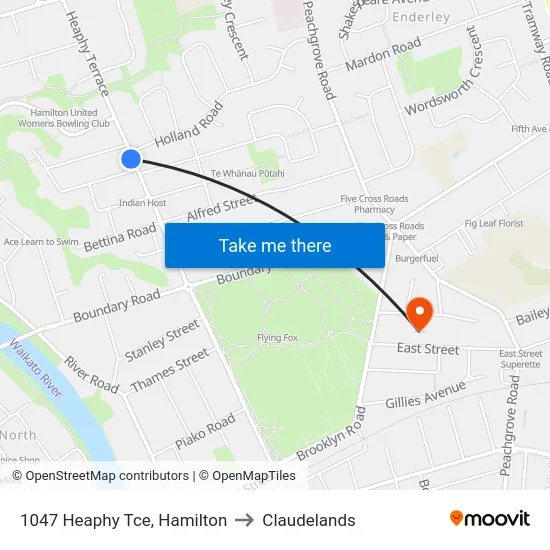 1047 Heaphy Tce, Hamilton to Claudelands map