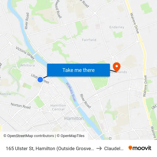 165 Ulster St, Hamilton (Outside Grosvenor Motel) to Claudelands map