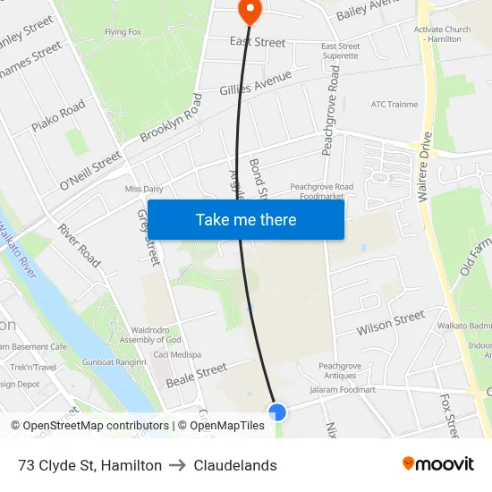 73 Clyde St, Hamilton to Claudelands map