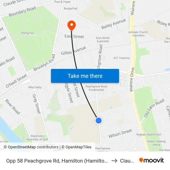 Opp 58 Peachgrove Rd, Hamilton (Hamilton Boys High School Main Entrance) to Claudelands map