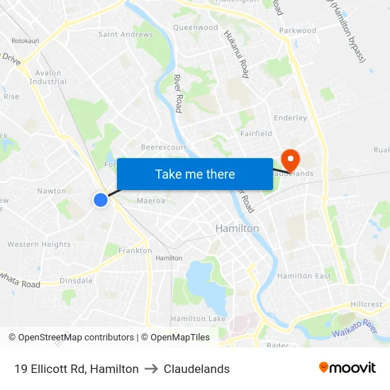 19 Ellicott Rd, Hamilton to Claudelands map