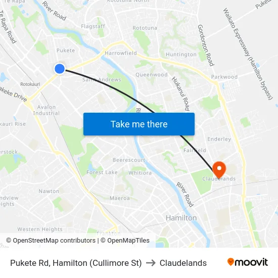 Pukete Rd, Hamilton (Cullimore St) to Claudelands map