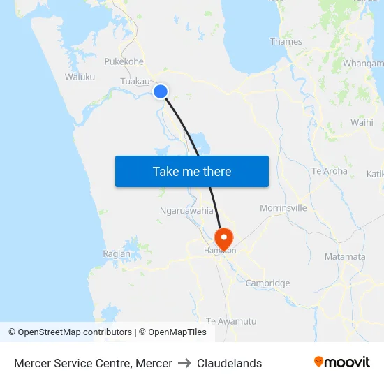 Mercer Service Centre, Mercer to Claudelands map
