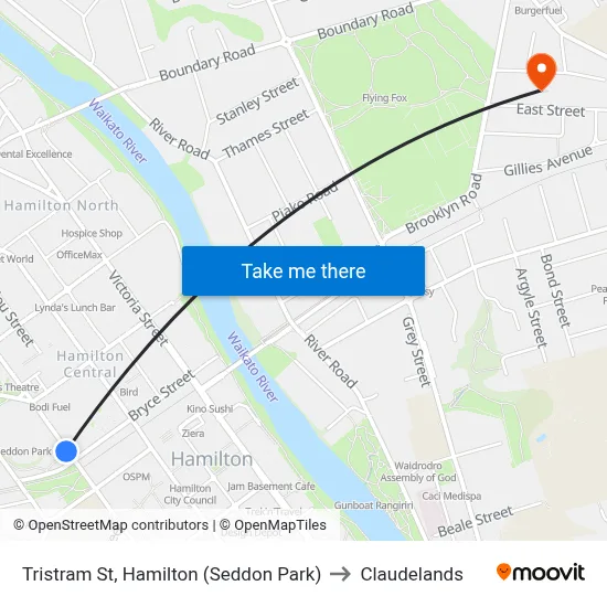 Tristram St, Hamilton (Seddon Park) to Claudelands map