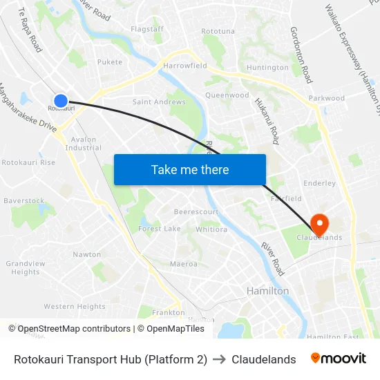 Rotokauri Transport Hub (Platform 2) to Claudelands map