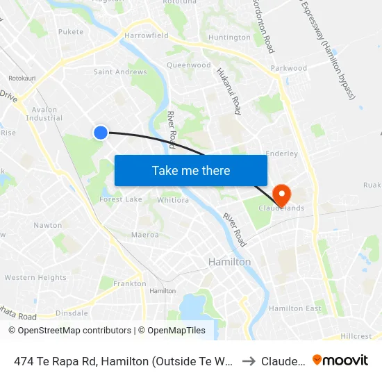474 Te Rapa Rd, Hamilton (Outside Te Wananga O Aotearoa) to Claudelands map