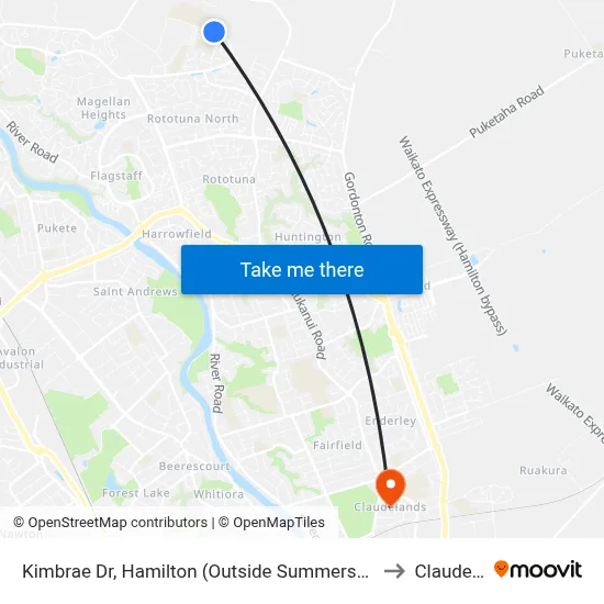 Kimbrae Dr, Hamilton (Outside Summerset Retirement Village) to Claudelands map