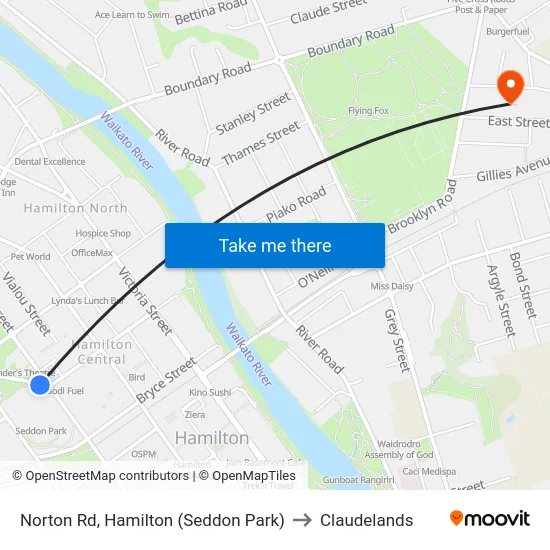 Norton Rd, Hamilton (Seddon Park) to Claudelands map