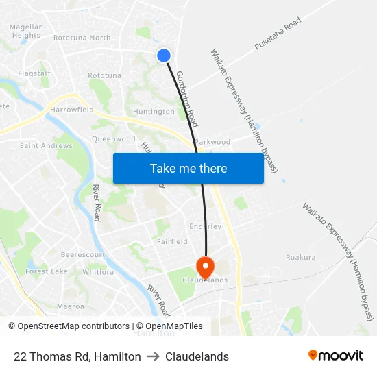 22 Thomas Rd, Hamilton to Claudelands map