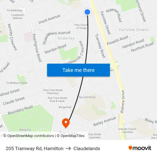 205 Tramway Rd, Hamilton to Claudelands map