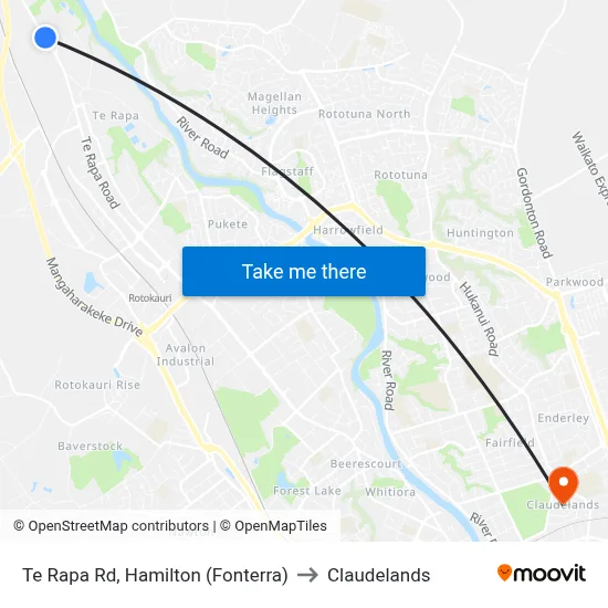 Te Rapa Rd, Hamilton (Fonterra) to Claudelands map