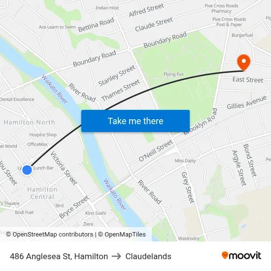 486 Anglesea St, Hamilton to Claudelands map