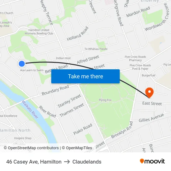 46 Casey Ave, Hamilton to Claudelands map