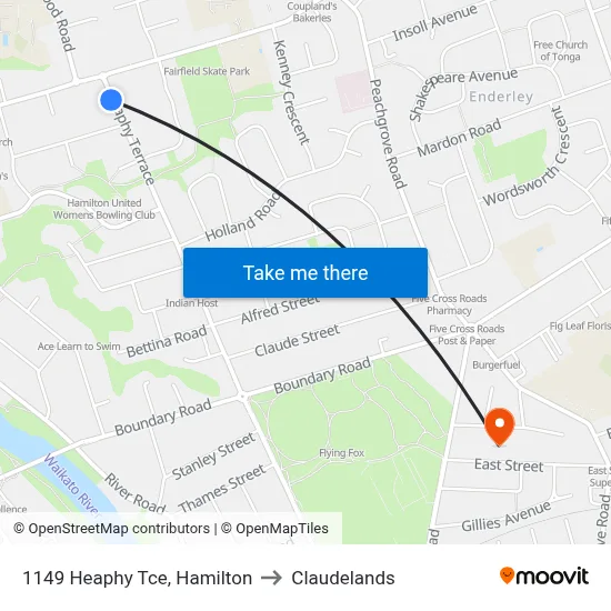 1149 Heaphy Tce, Hamilton to Claudelands map