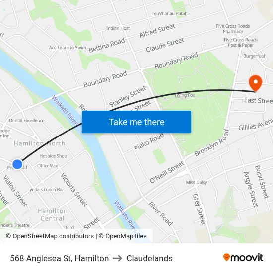 568 Anglesea St, Hamilton to Claudelands map