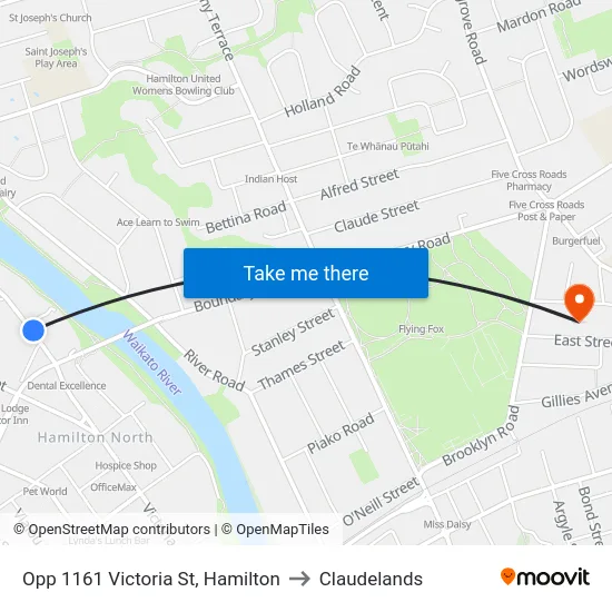 Opp 1161 Victoria St, Hamilton to Claudelands map