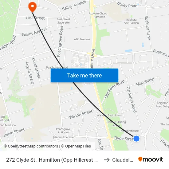 272 Clyde St , Hamilton (Opp Hillcrest Warehouse) to Claudelands map