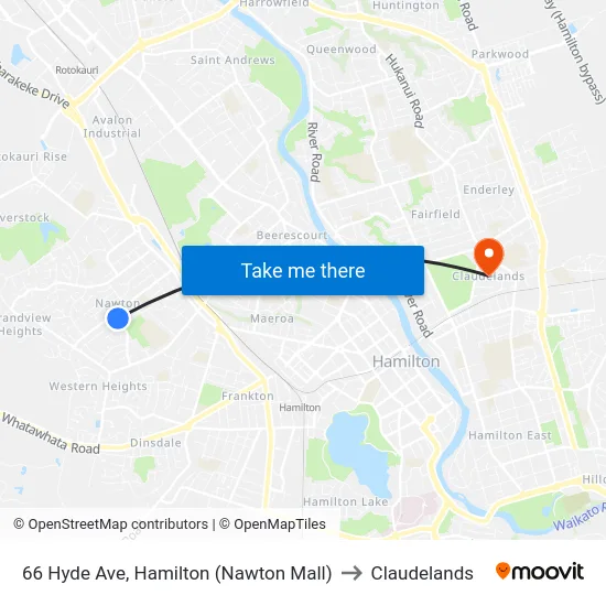66 Hyde Ave, Hamilton (Nawton Mall) to Claudelands map