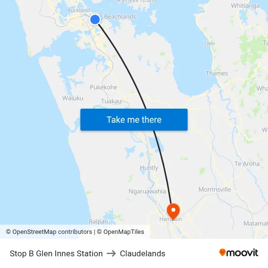 Stop B Glen Innes Station to Claudelands map