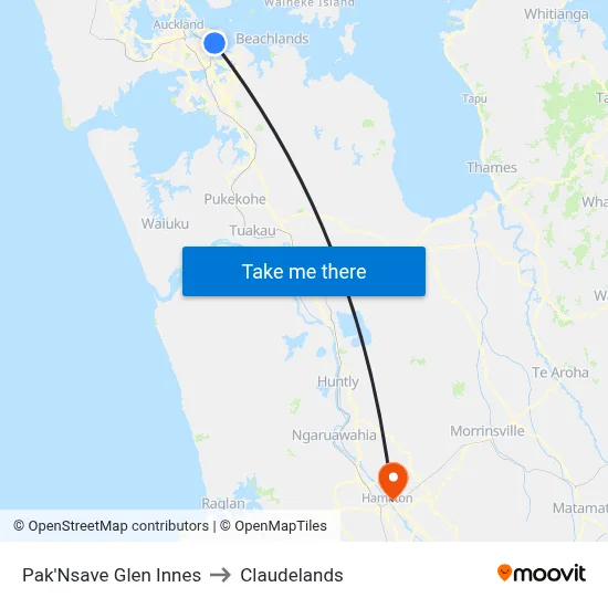 Pak'Nsave Glen Innes to Claudelands map