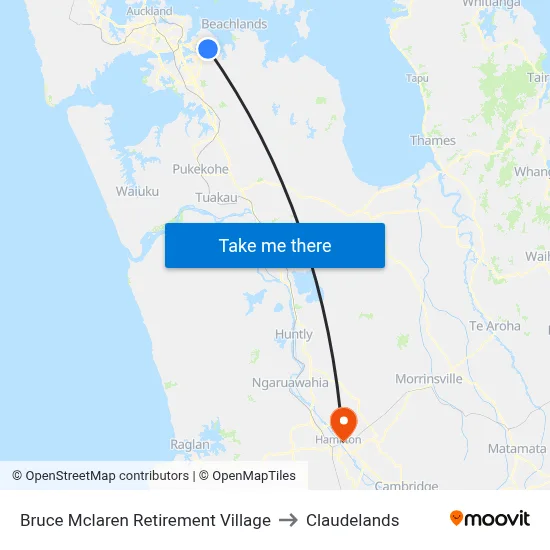 Bruce Mclaren Retirement Village to Claudelands map