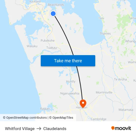Whitford Village to Claudelands map